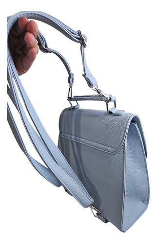Bolsa De Dama Sm; 2 En 1 Crossbody Y Mochila. Azul Claro Lisa Níquel Azul Claro