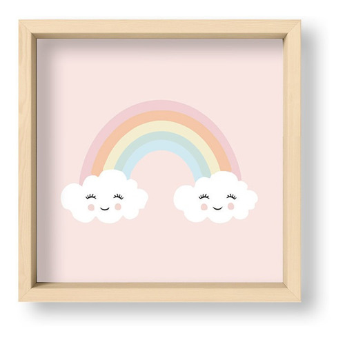 Cuadros Decorativos 20x20 Box Madera Natural Cute Rainbow