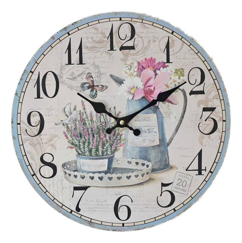 Reloj De Pared Simil Madera Retro Silencioso Decorativo Flor