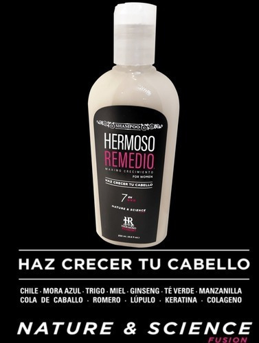 Imagen 5 de 9 de Pack Shampoo Hermoso Remedio ® Crecimiento Acelerado Anticaida Reparador Hidratante Anti Frizz Para Mujer 250ml Por 2 Unidades