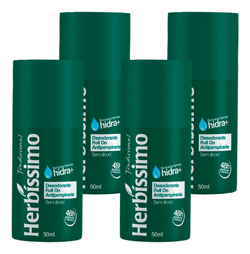 Kit 4 Desodorante Roll On Herbissimo Tradicional 50ml