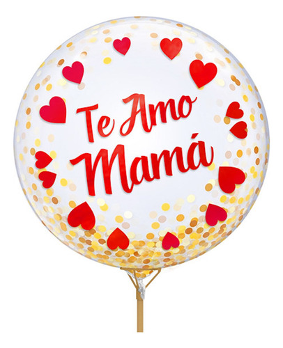 Globo Burbuja De Confetti Te Amo Mama Rojo X1 Uni Color Transparente-rojo