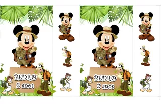 30 Sacolinha Personalizada Mickey Safari Papel Fosco