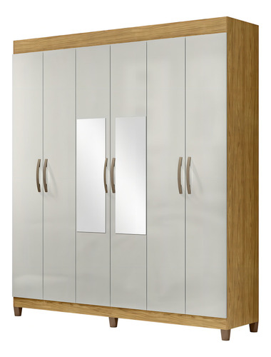 Guarda-roupa Casal Santarem 6 Portas 2 Gavetas Com Espelho Cor Bege