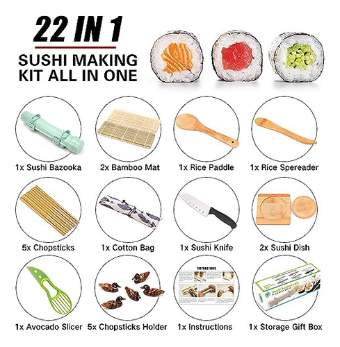 Kit Para Hacer Sushi, 22 En 1, Kit De Bazoker Para Sushi Rol