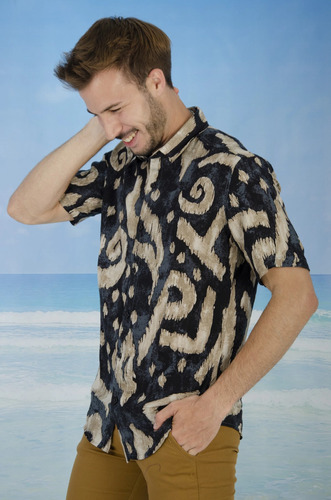Camisa Hombre Hawaiana Estampada Manga Corta Fibrana Poplin