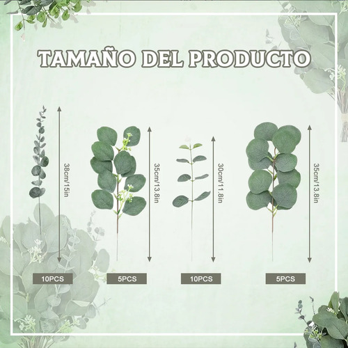 30pzs Hojas De Eucalipto Planta Artificial 4 Tipos Para Ramo Ghhkud 4 tipos de hojas de eucalipto de dólar de plata, tallos de eucalipto de imitación para ramos de bricolaje, arreglos florales