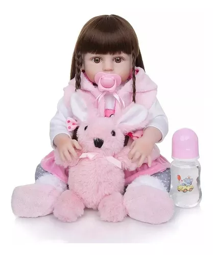 Boneca Bebê Reborn Julia Bunny, 48 cm, Corpo Inteiro de Silicone Macio e  Vinil