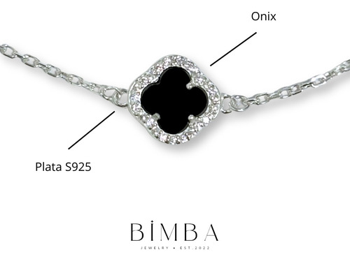 Pulsera Compatible Vc Trébol Plata S925 Negro 19 Cm 19 Cm
