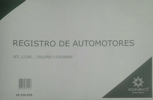 Libro Registro Automotores Ley 13.081 Talleres Ycocheras X2 
