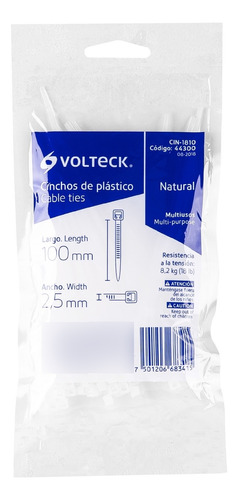 Cincho Plástico 18 Ib 10cm X 2.5mm Bolsa 100pz Volteck 44300