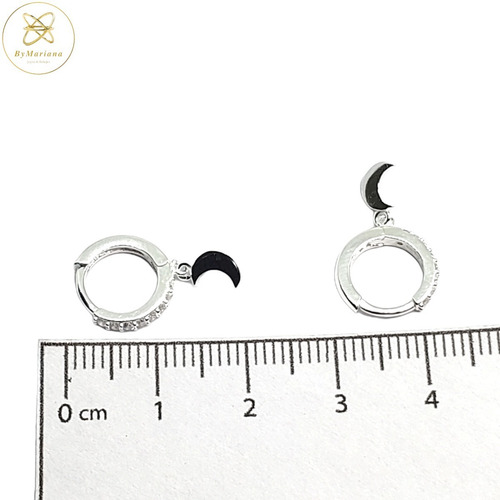 Imagen 4 de 5 de Aros Plata Argolla Micro Pave Con Luna Colgante 12 X 20mm