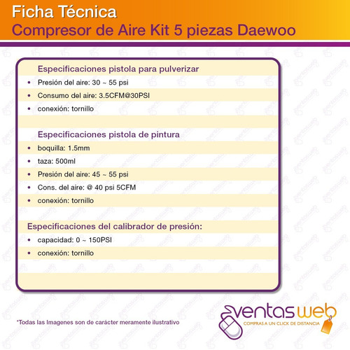 Kit De Aire P Compresor 5 Accesorios Inflador Pistola Pintar