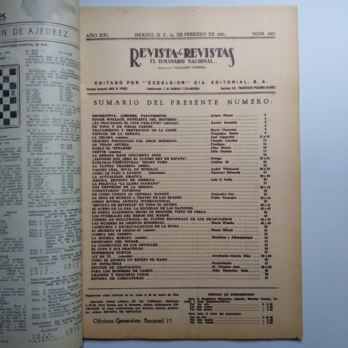 Revista De Revistas, García Cabral, Diego Rivera No. 1083 (Usado)