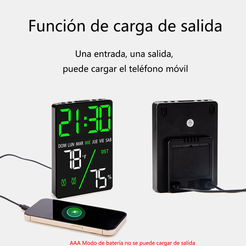 Y Reloj Despertador Digital Led Con Termómetro E Higrómetro