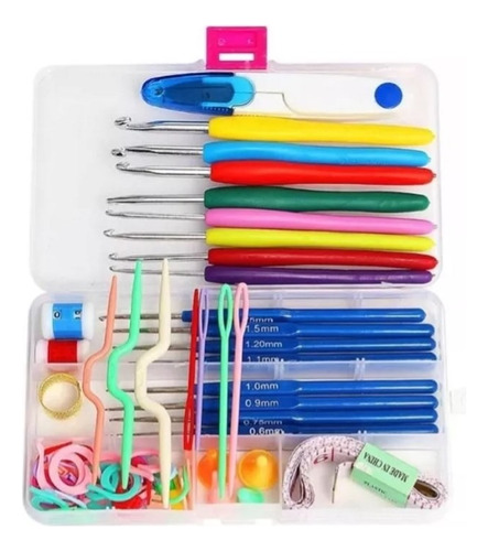 Kit Estuche 16 Ganchos Y 53 Accesorios Para Tejido Crochet