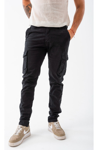 Pantalon Cargo De Gabardina, Recto, Alicrado, Para Hombre.