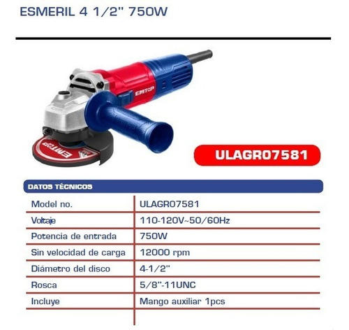 Imagen 2 de 4 de Esmeril 4 1/2 750w