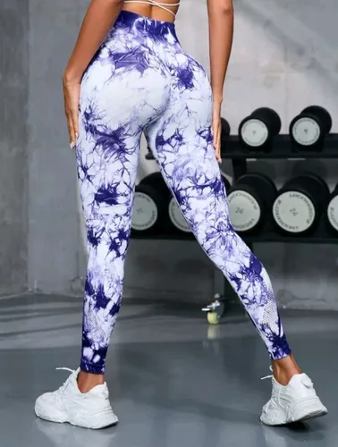 Leggings deportivos push up tie dye color azul, morado y