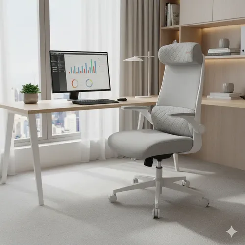 Silla Oficina Ergonomica Giratoria Reclinable Cougar Stryder Tela Simil Lino Blanca