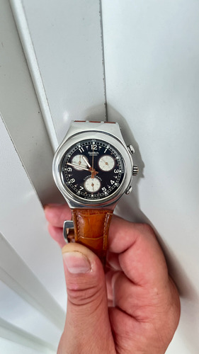 Relógio Swatch Vernissage Raro 1995 First Irony Chrono Marrom Original Preto Prateado (Usado)