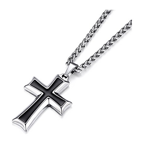 Hombres De Acero Inoxidable Colgante Cruz Collar Cadena...