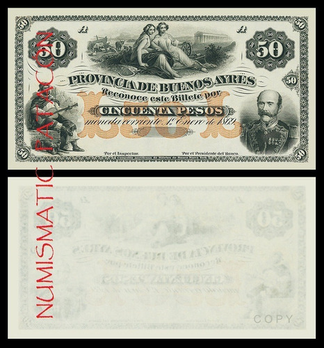 Billete 50 Peso Moneda Corriente Bs As 1869 - Copia 488fp