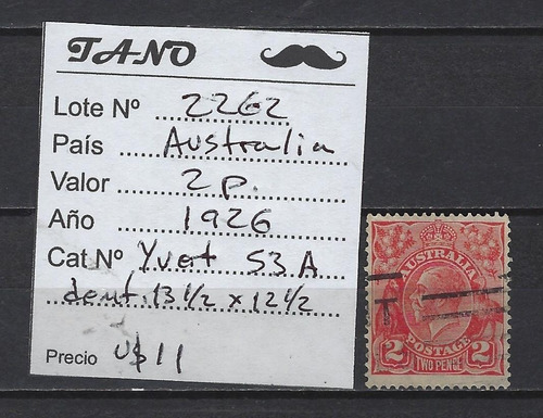 Lote2262 Australia 2 P 1926 Yvt# 53a Perf. 13 1/21x 12 1/2