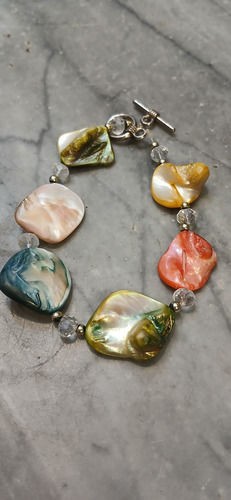 Pulsera De Nacar Varios Colores Y Cristal De Roca C/broche Naranja 6 Cm 20 Cm (Usado)