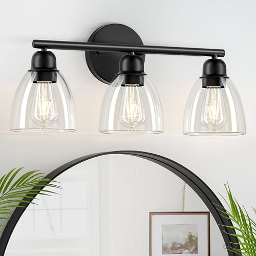 3-light Bathroom Light Fixtures, Matte Black Modern Van...