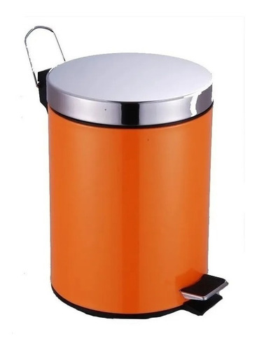 Cubo Cesto Basura A Pedal Color Naranja Tapa Acero 5 Lts