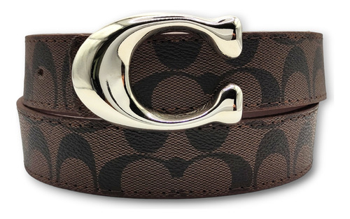 Cinturon Coach Doble Vista Reversible Clasico Unisex Color Chocolate Diseño De La Tela Sculpted C Plata No Reversible Talla M (115cm)
