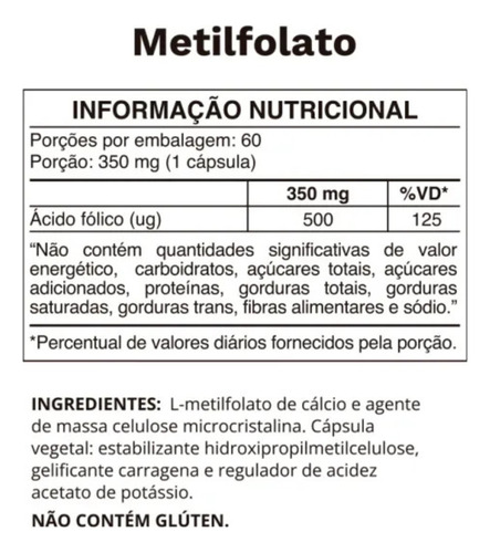 Metilfolato Ácido Fólico 350mg Ocean Drop 60 Capsulas