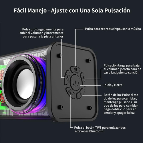 T Bocina Bluetooth Portátil Mecánico Impermeable Con Rgb