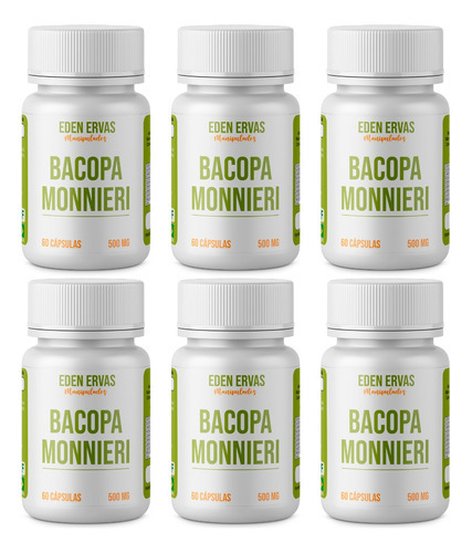 Bacopa Monnieri (bacopinha) Em Cápsulas/ 500mg Kit 6 Potes Sabor Neutro