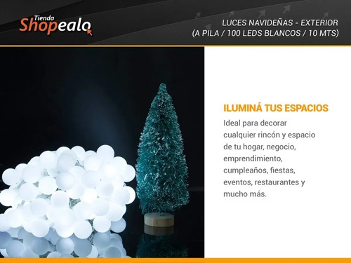 Imagen 5 de 8 de Luces Decorativas Bolita Blanca 5mts 50 Led A Pila Navidad-*