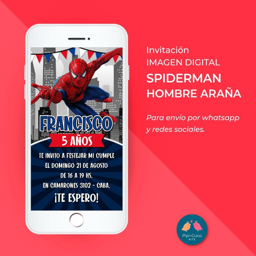 Invitación Virtual Imagen Digital - Spiderman / Hombre Araña