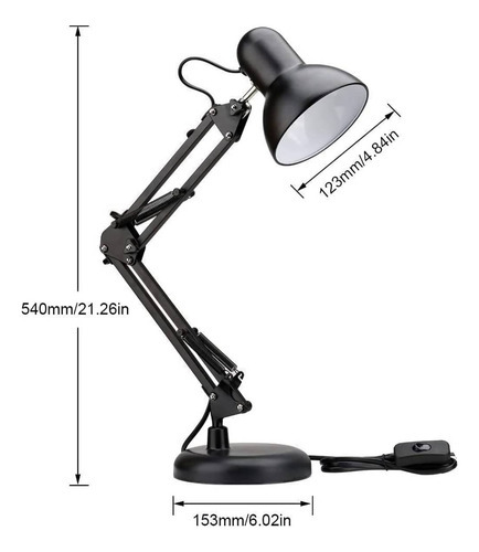 Lampara De Mesa Escritorio Brazo Flexible Metal Color De La Pantalla Negra