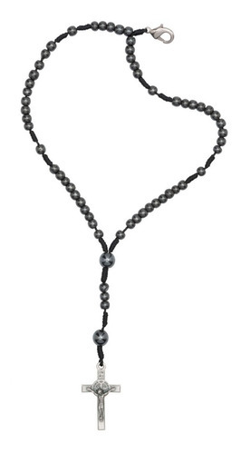 Pulseira Masculina Em Hematita E Cruz De São Bento Comprimento 21 Diâmetro 20