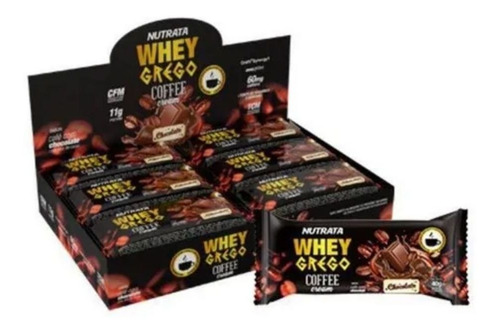 Whey Grego Bar Cx 12un - Nutrata Sabor Coffe Cream Chocolate