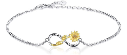 Pulsera Brazalete Plata 925 Girasol Sunshine Infinito Mujer