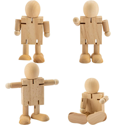 4 Paquete Robot De Madera Sin Terminar Figuras De Madera Aju