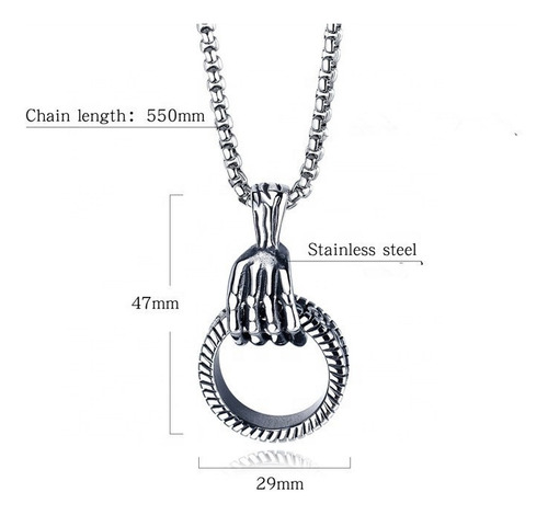 Collar Dije Punk Skull Skeleton Hand Acero Inoxidable Moda