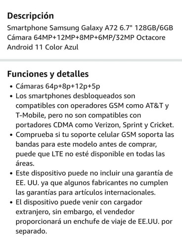 Samsung Galaxy A72 Azul (Usado)