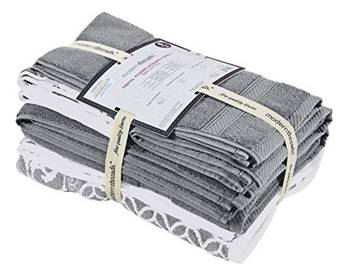 Juego De Toallas Reversibles Algodon Absorbentes Gris 6 Pzs Platino Liso