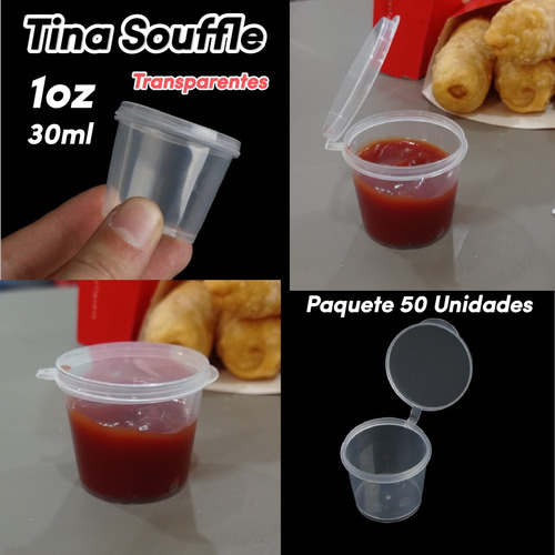 Tina Souffle 1oz Salsera (50 Unidad) Transparente Con Tapa 
