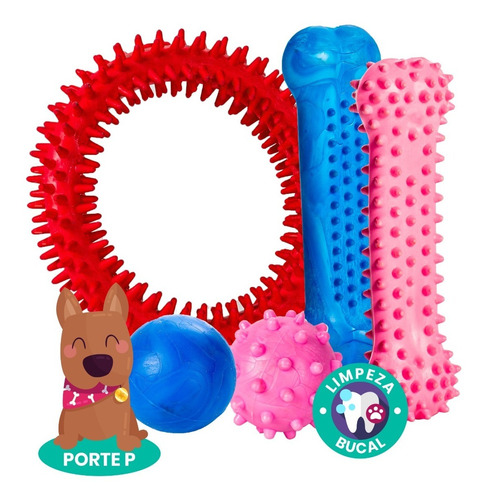 Brinquedos Para Cachorros Pet Kit 5und Ossinho Anel E Bola