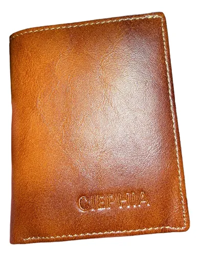 Billetera Cuero Genuino Ciephia Triple Pliegue Rfid Marrón Claro Liso