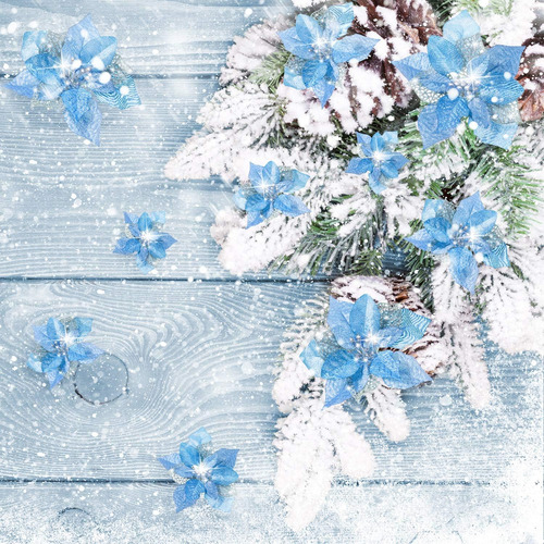24 Piezas Glitter De Navidad Poinsettia Flores De Navidad Fl