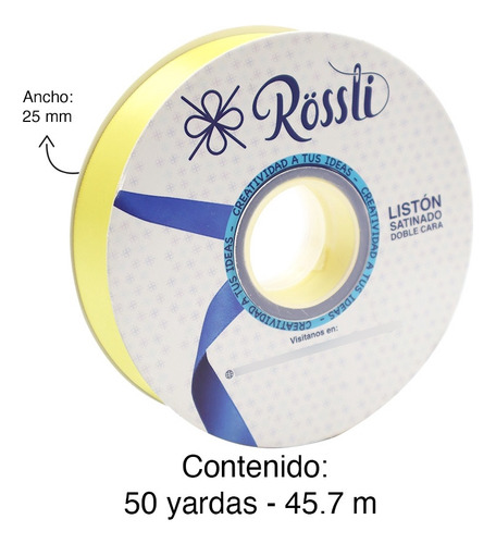 Listón Satinado Doble Cara No. 5 Con 45.7 Metros Amarillo Claro Liston Satinado No.5